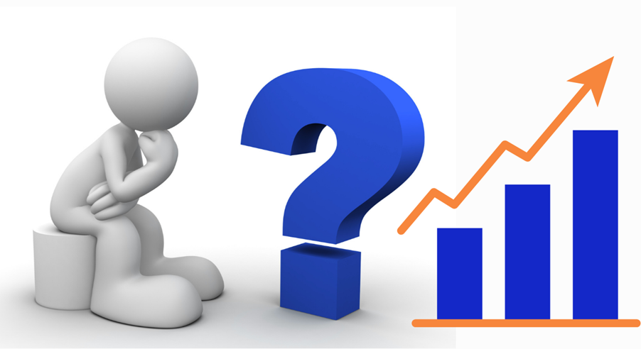 A white figure with a question mark next to a blue graph AI-generated content may be incorrect.